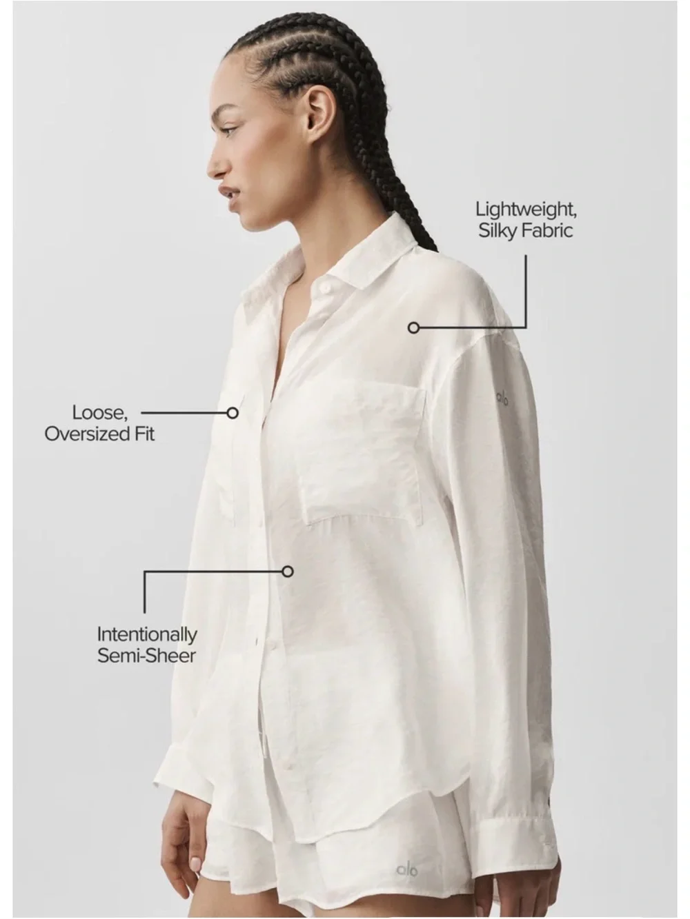 ALO Yoga Semi-Sheer Golden Hour Button Down Long Sleeve Size L